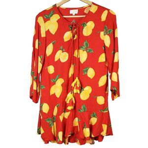 Mudpie Tenley Tassel Swim Cover Up Dress Red Small Lace Up Lemons Pullover